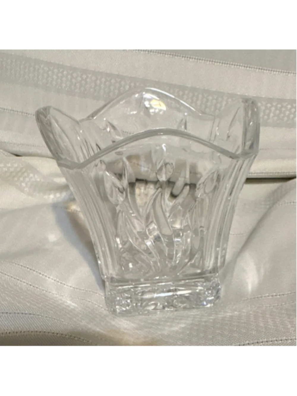 Clear Glass Square Etched Decorative Bowl or Small Vase